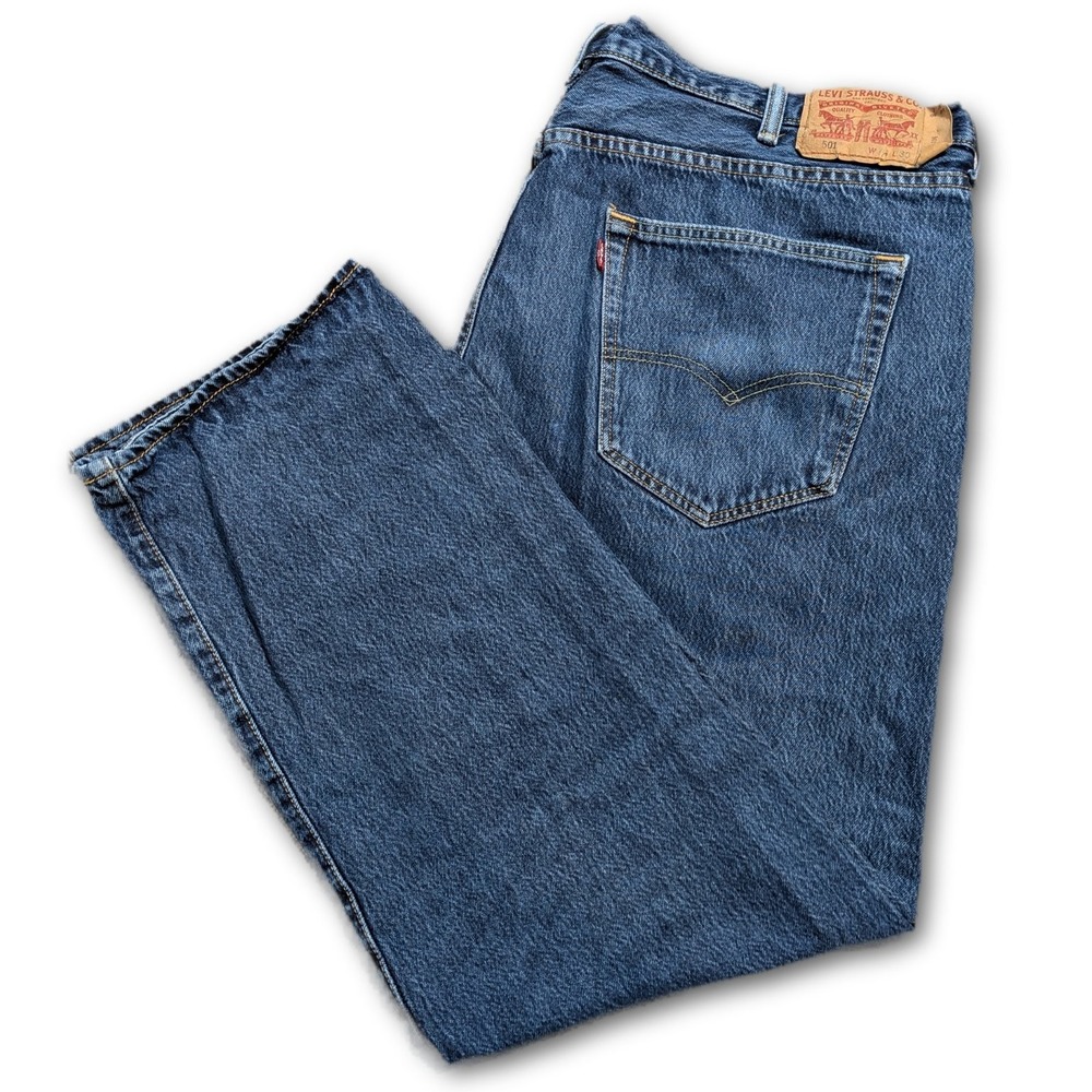 Levi's 501 Mens 44x30 Jeans Blue Original Fit Button Fly Denim Stretch 5 Pocket